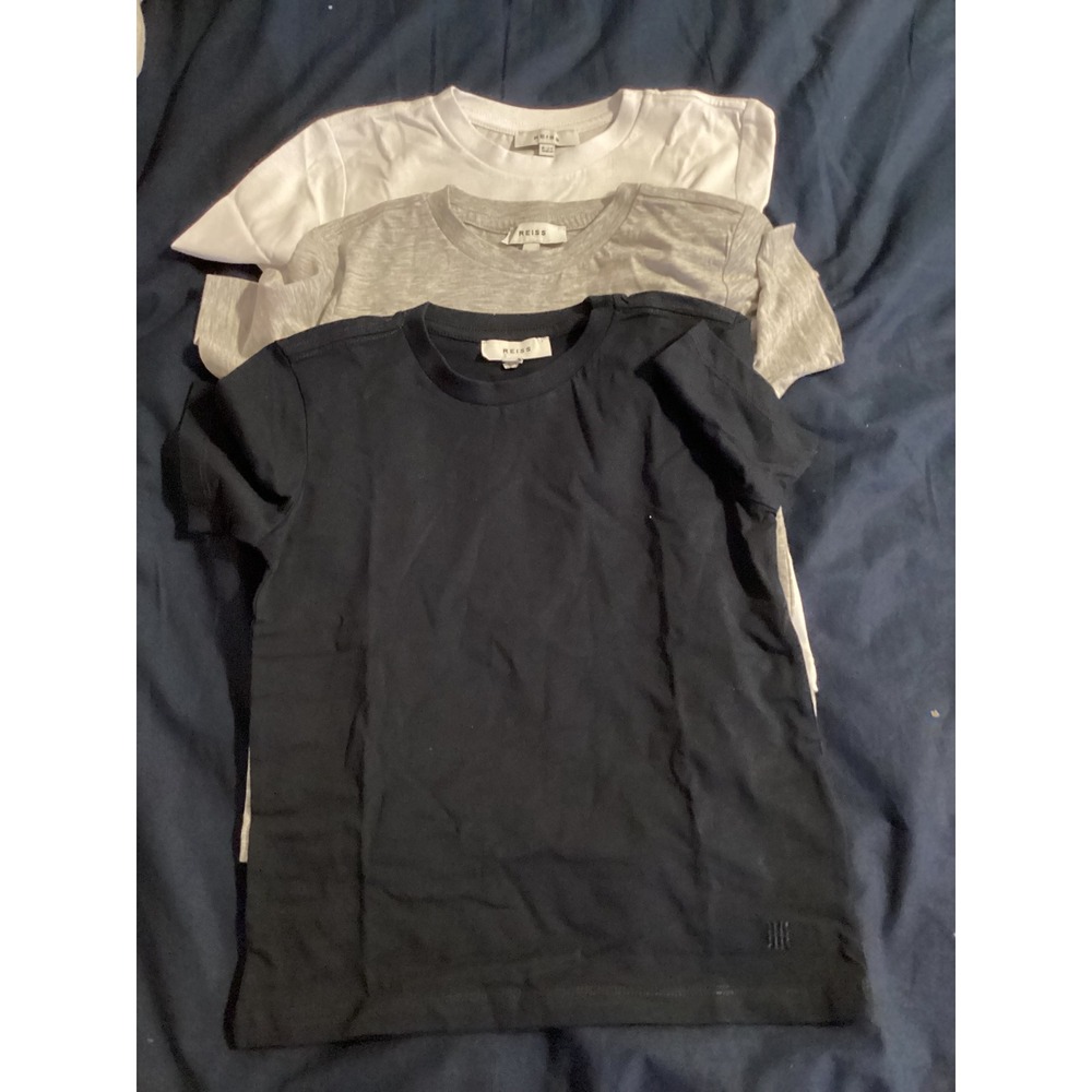 Reiss Kids 3-Pack Cotton Blend T-Shirts White Grey Navy Size 6-7Y NIB - Picture 2 of 8